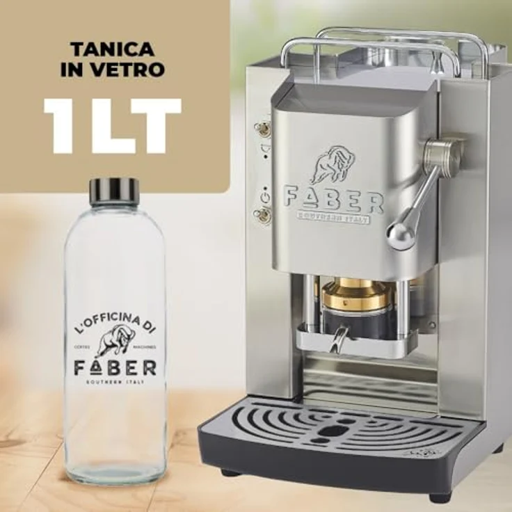 FABER COFFEE MACHINES Deluxe 3.0, Kaffeemaschine ESE 44mm mit Elektroventil, herausnehmbarem Padhalter, 1L Glasbehälter und verstellbarem Messing-Padpresser, mattes Edelstahl/Chrom – Bild 4