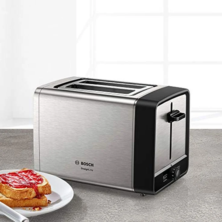 Bosch TAT5P420DE DesignLine Kompakt-Toaster, Auftau-Aufwärmfunktion, versenkbarer Brötchenaufsatz, Abschaltautomatik, 970 W, Edelstahl – Bild 3