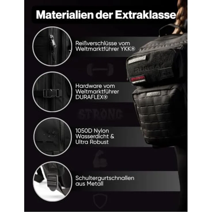 RUGSAK Alpha 45L Rucksack Phantom Black – Wasserabweisend, 18-Zoll Laptopfach, Ergonomisch, Reise, Alltag & Outdoor – Bild 3