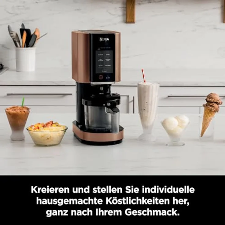 Ninja CREAMi NC300EUCP kupfer Eismaschine 473ml frozen Dessert 3 Behälter mit Deckel, 7 Prog. Eiscreme Gelato Sorbet Smoothie Bowl Milchshakes uvm. – Bild 7
