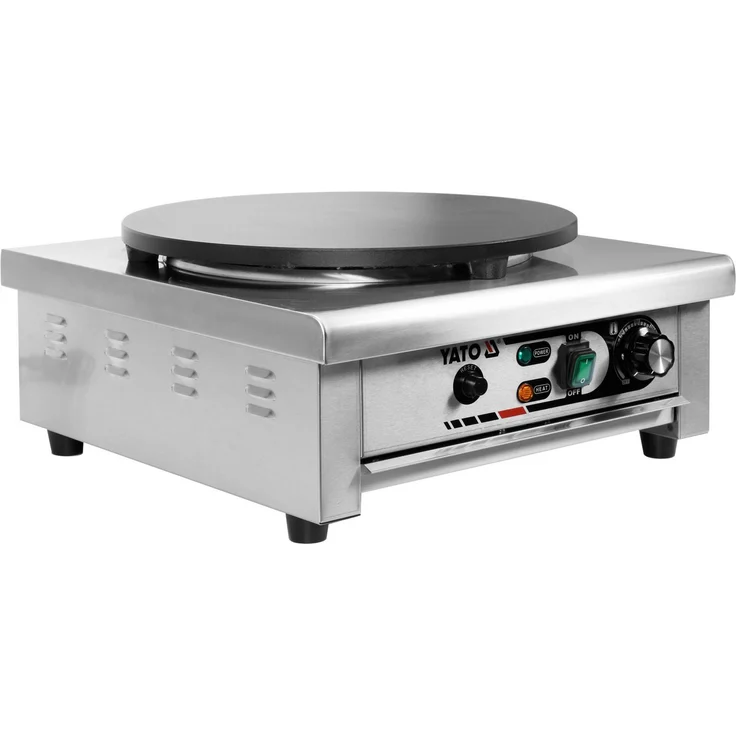 Yato Crêpesmaker YG-04680, Pfannkuchenmaschine mit 400mm Durchmesser, 3000W, Edelstahl, Temperaturregelung 50-300°C