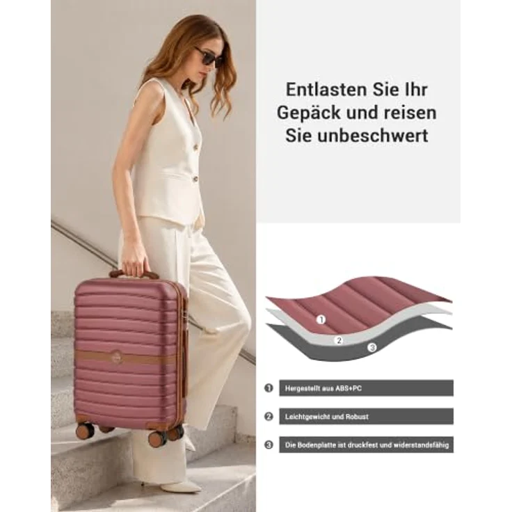 KONO Handgepäck Koffer 55x40x20cm für Ryanair, leichte ABS+PC Hartschale, rot, mit sichertem 3-stelligem Kombinationsschloss – Bild 3