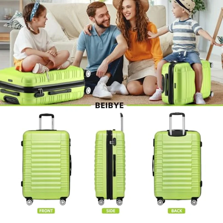 BEIBYE Hartschalen Koffer Set, 3-teilig mit Zwillingsrollen und erweiterbarem Stauraum, grün – Bild 2