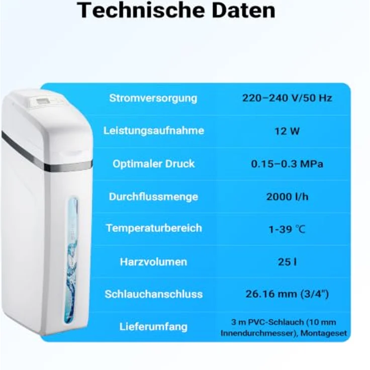 Naturewater Wasserenthärtungsanlage 2000 l/h, automatische Entkalkungsanlage mit 25 l Harztank und Ionenaustauscher – Bild 7