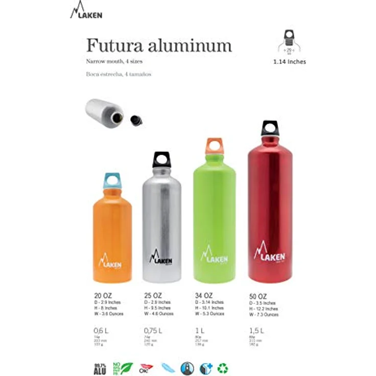 Laken Unisex – Erwachsene Aluminium rot, BPA Aluminiumtrinkflasche Futura 0,6 Liter, PBA frei – Bild 3