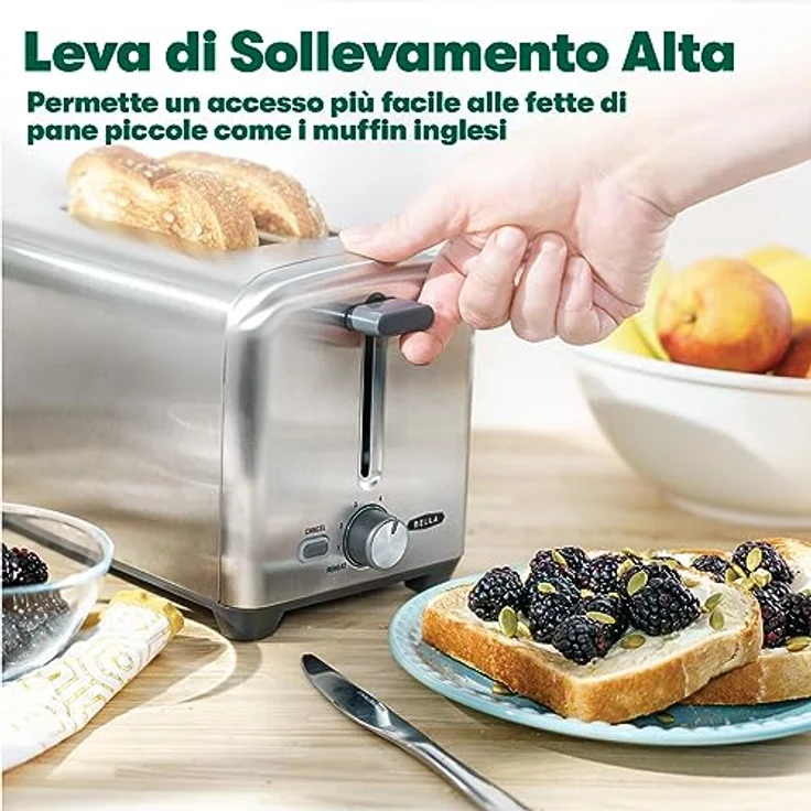 BELLA 2 Slice Toaster, Quick & Even Results Every Time, Wide Slots Fit Any Size Bread Like Bagels or Texas Toast, Drop-Down Crumb Tray for Easy Clean Up, Stainless Steel – Bild 4