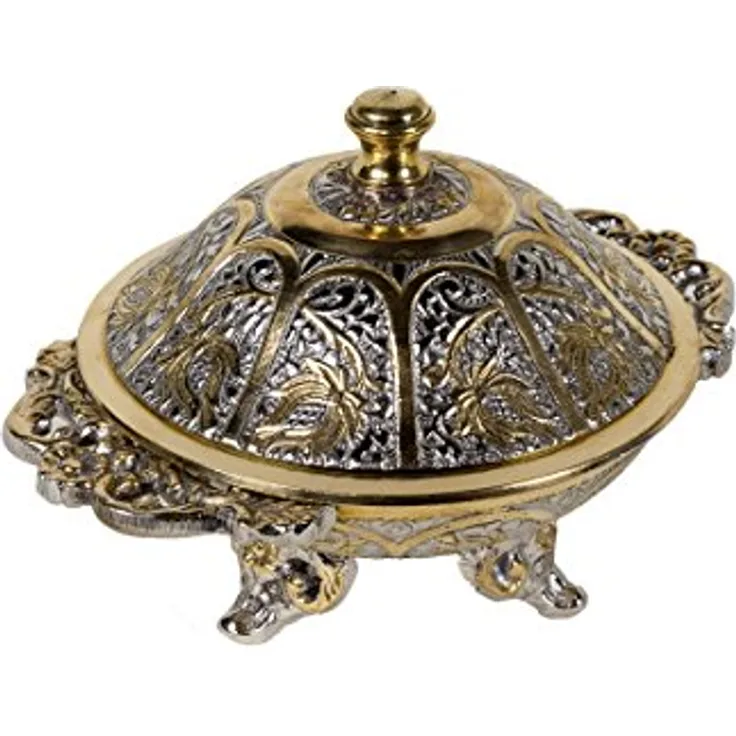 Orientalische Zuckerdosen Dosen Messing Silber & Gold Khasib 14cm | Marokkanische Minzdose Tee Kaffee Dose klein | indische Vintage Vorratsdose Gewürzdose rund | Orientalische Dekoration auf dem Tisch