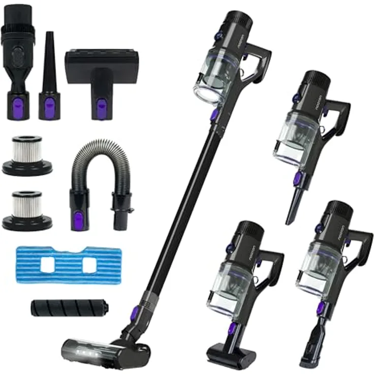 Noaton Akku Staubsauger AVC600 Deluxe, 46000 Pa/600 W, 85min, 220 AW, Automodus, Kabellos, HEPA filter, Wandmontierte Ladestation, für Hartböden, Teppich und Tierhaare (Deluxe Edition)