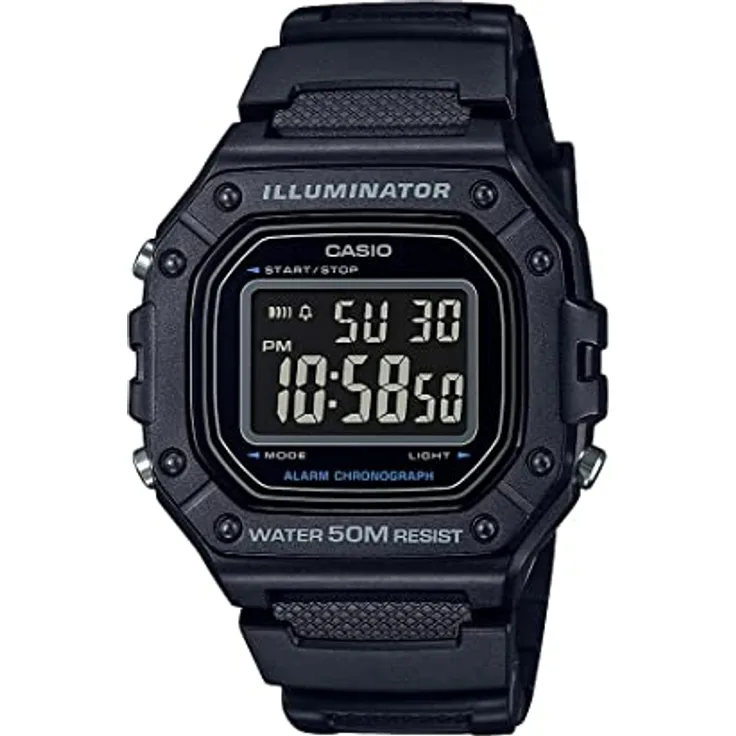Casio Sportuhr, Kunstharz, Schwarz, wasserdicht bis 50 m, Stoppuhr-Funktion, automatischer Kalender