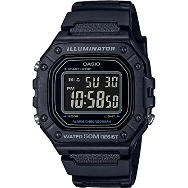 Casio Sportuhr, Kunstharz, Schwarz, wasserdicht bis 50 m, Stoppuhr-Funktion, automatischer Kalender