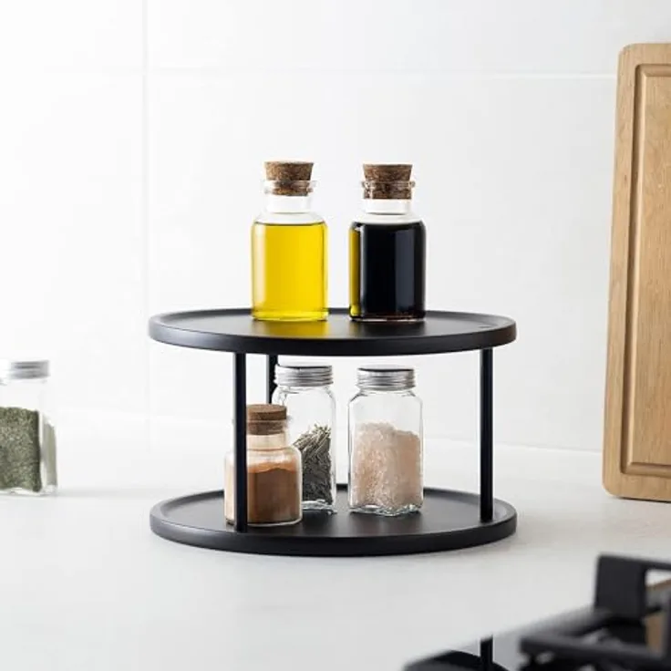 Navaris Drehteller Küche 2 Etagen- Ø26,5cm 360° drehbares Gewürz Öl Regal - Küchen Organizer Teller Karussell - Lazy Susan Drehplatte für Küche in Metall Design