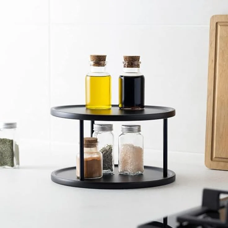Navaris Drehteller Küche 2 Etagen- Ø26,5cm 360° drehbares Gewürz Öl Regal - Küchen Organizer Teller Karussell - Lazy Susan Drehplatte für Küche in Metall Design – Bild 1