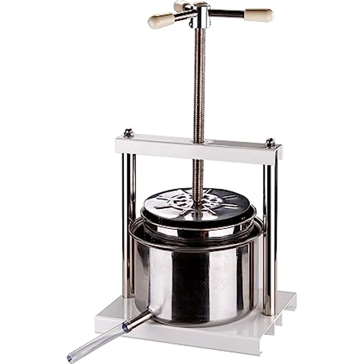 DEMA Edelstahl Obst- und Beerenpresse 5 L, mechanische Tischpresse mit pulverbeschichtetem Stahlrahmen und 2 Edelstahl-Körben – Bild 1