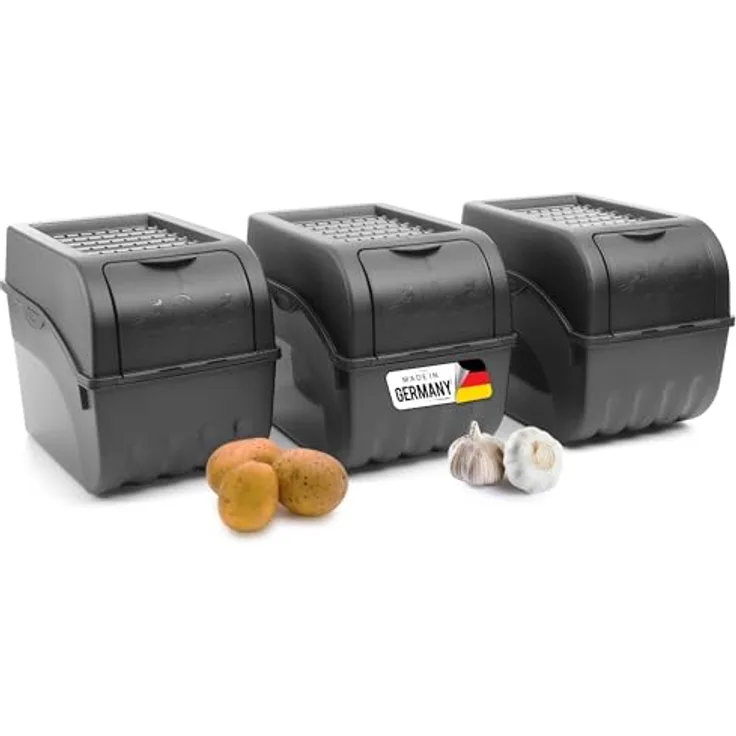 Novaliv Kartoffel Aufbewahrungsbox 3x groß 9L ANTHRAZIT GRAU stapelbar lichtundurchlässig