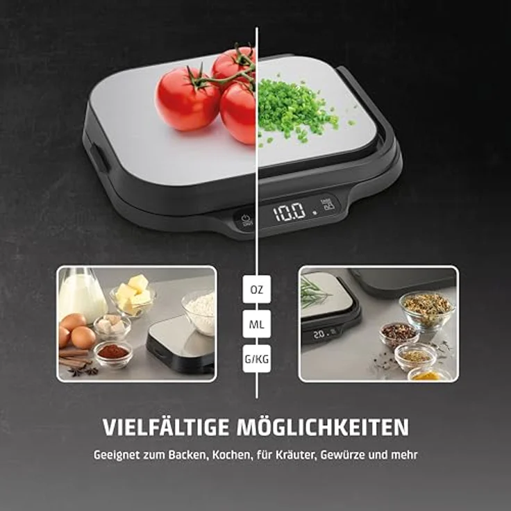 Caso Küchenwaage 3291 KitchenDuo, (2-tlg), Präzise 2 in 1 Küchenwaage mit LED Display, Sensor-Touch Bedienung – Bild 4