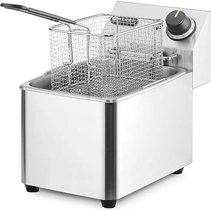 HENDI Fritteuse, Friteuse, Fritöse, einstellbar bis 190°C, Kaltzone, mit Frittierkorb und Deckel, Entnehmbar Becken, Sicherheitsthermometer, 4L, 230V, 3000W, 217x380x(H)300mm, Edelstahl – Bild 5
