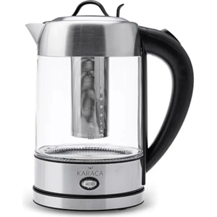 Karaca Wasserkocher Glas 1.7 Liter, Led-Beleuchtung Inox, Edelstahl Kettle, BPA Frei, 2200 Watt, 10/15 Tassen, Warmhaltefunktion, Kräutertee, Teemaschine