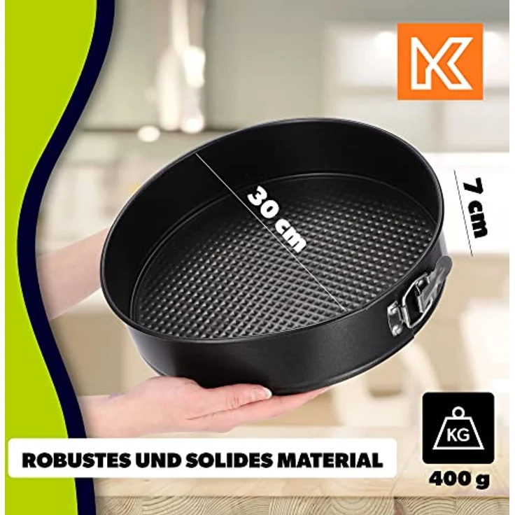 KADAX Tortenform, runde Springform mit Antihaftbeschichtung, Ø 30cm, Schwarz, auslaufsicher, Flachboden, verzinktes Blech – Bild 3