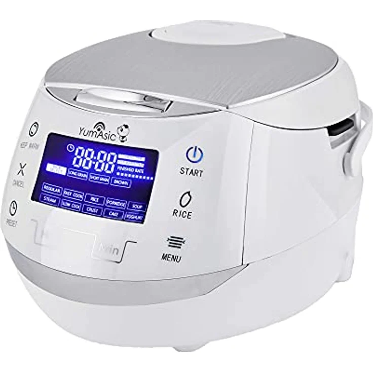 Yum Asia Sakura Reiskocher, Keramikschale, 8 Tassen, Advanced Fuzzy Logic, 6 Reiskoch- und Multikocherfunktionen, Motouch LED-Display, weiß und silber – Bild 1