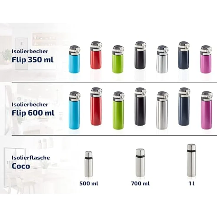 Leifheit Coco 0,75 L Isolierflasche Edelstahl, 100% dicht, Thermosflasche mit doppelwandigem Edelstahl-Isolierkörper, tropffreies Ausgießen mit einer Hand, schlag- und stoßfeste Trinkflasche, silber – Bild 3