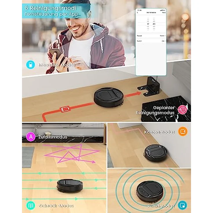 Lefant Saugroboter, Superschlank WLAN Roboterstaubsauger, Kompatibel mit Alexa Sprachsteuerung, Staubsauger Roboter Selbstaufladung Leise für Haushaltsreinigung/Tierhaare/Haare/Staub/Teppich M210P – Bild 2