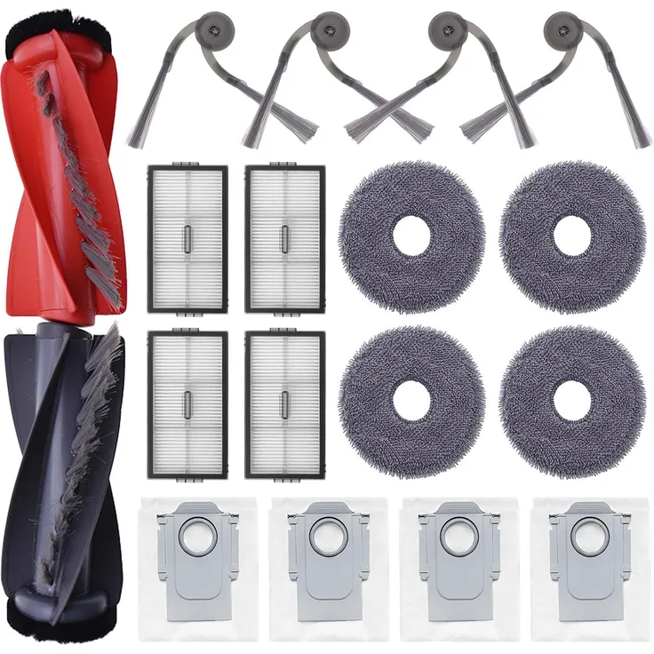 VERCO Ersatzteile Set für Roborock Q10 S5 Plus / Q10V Plus, 17-teiliges Zubehörset mit Bürsten, HEPA Filtern, Staubbeuteln und Mikrofaser Wischtüchern