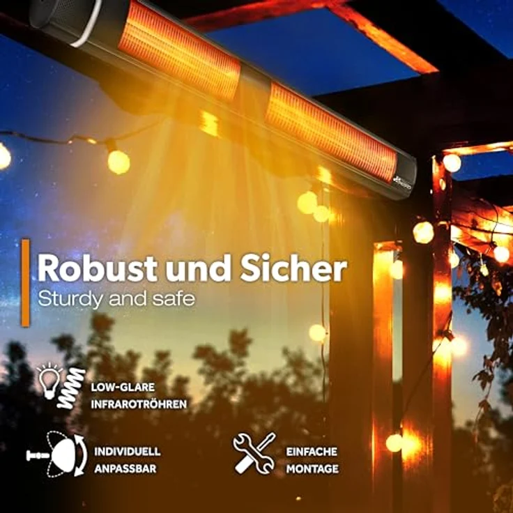 TRESKO Infrarot Heizstrahler 3000W mit Fernbedienung | Wärmestrahler Terrasse elektrisch mit 3 Heizstufen | Terrassenstrahler Innen & Außen | Wand-Heizstrahler Infrarotstrahler Wickeltischstrahler – Bild 3