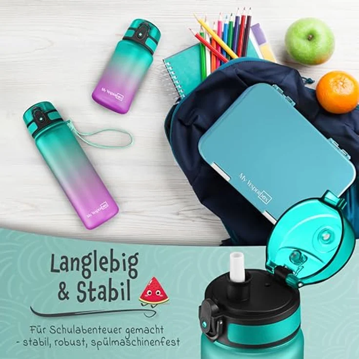 My Vesperbox Trinkflasche Minny, 500ml, auslaufsicher, kohlensäuregeeignet, mit Strohhalm und Fruchtsieb, perfekt für Kinder – Bild 6
