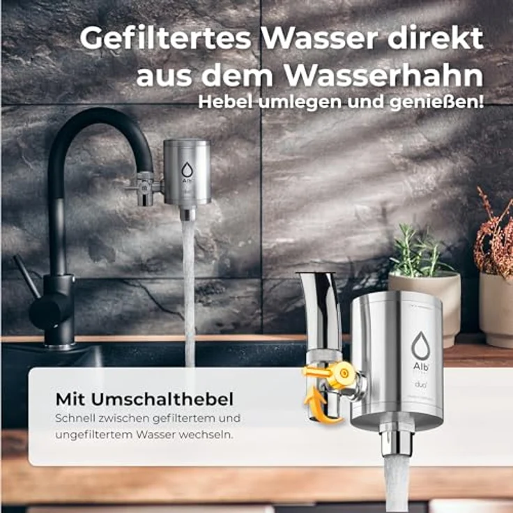 Alb Filter Duo Nano Wasserhahnfilter mit Keimsperre, Edelstahl mattiert, 99,999% Bakterienfiltration – Bild 3
