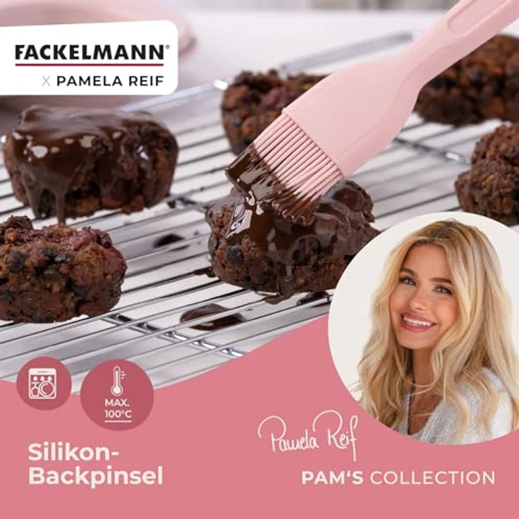 FACKELMANN x Pamela Reif Silikon-Backpinsel 25 cm, Platin Silikon in Pastell Rosa, spülmaschinengeeignet, temperaturbeständig von -40 °C bis +100 °C, Designed in Germany – Bild 2