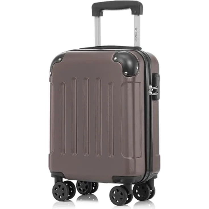 YONSLY Kabinenkoffer S, Braun, Hartschalenreisekoffer mit abnehmbaren Rädern, 4 x 360° Rollen, Zahlenschloss und Gummigriff