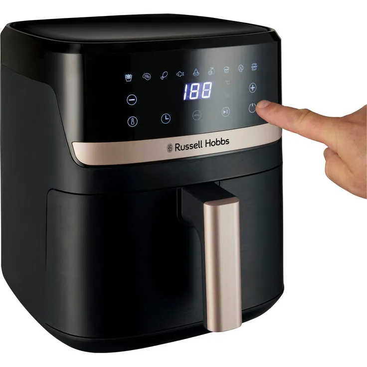 RUSSELL HOBBS Heißluftfritteuse 27620-56 SatisFry, 1500 W, 5,5 L, digitale Touchscreen-Bedienung, 9 Programme, schwarz mit Champagner-Akzenten