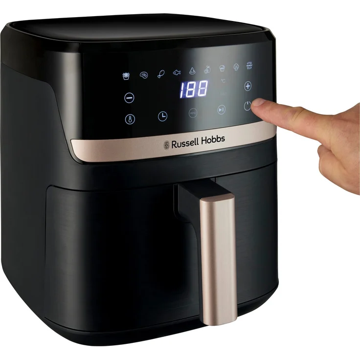 RUSSELL HOBBS Heißluftfritteuse 27620-56 SatisFry, 1500 W, 5,5 L, digitale Touchscreen-Bedienung, 9 Programme, schwarz mit Champagner-Akzenten