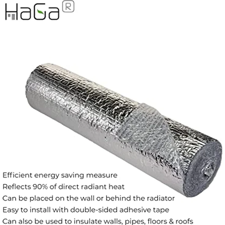 HaGa® Heizkörper Reflexionsfolie 0,6m x 12,5m - Energieeffiziente Isoliermatte zur Wandisolierung, Luftpolsterfolie zur CO2-Reduktion – Bild 3