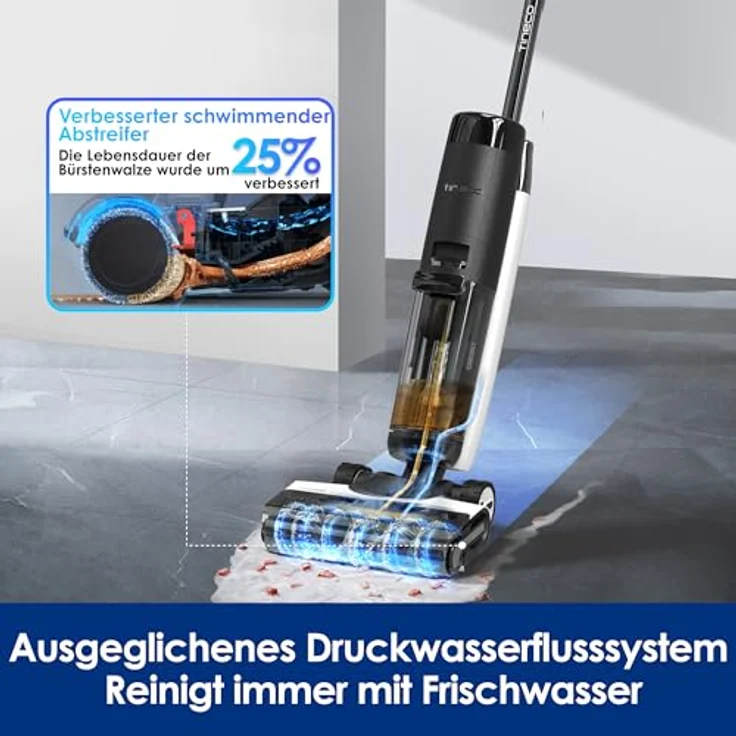 Tineco Floor ONE S7 FlashDry Nass Trockensauger, 70°C Heißluft-Schnell-Trocknung, Doppelseitige Kantenreinigung, Dreifache Batterielebensdauer, 40min Laufzeit, Selbstreinigend Saugwischer für Zuhause – Bild 5