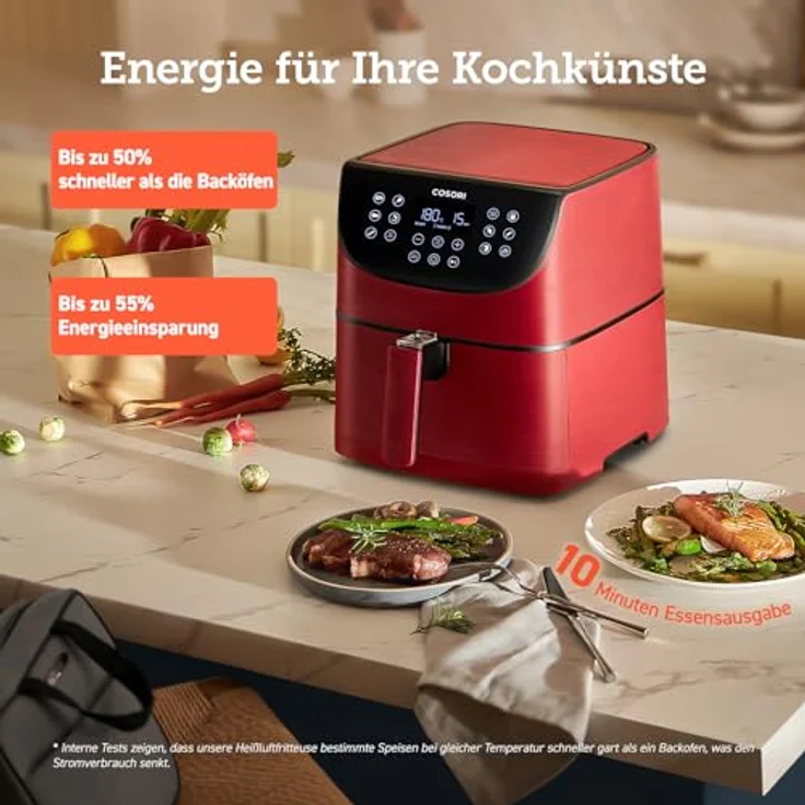 COSORI CP158-AF Heißluftfritteuse, 5,5 Liter Fassungsvermögen, ohne Öl, 1700W, LED-Display, Warmhaltefunktion, Shake-Erinnerung, Kunststoff, rot – Bild 2