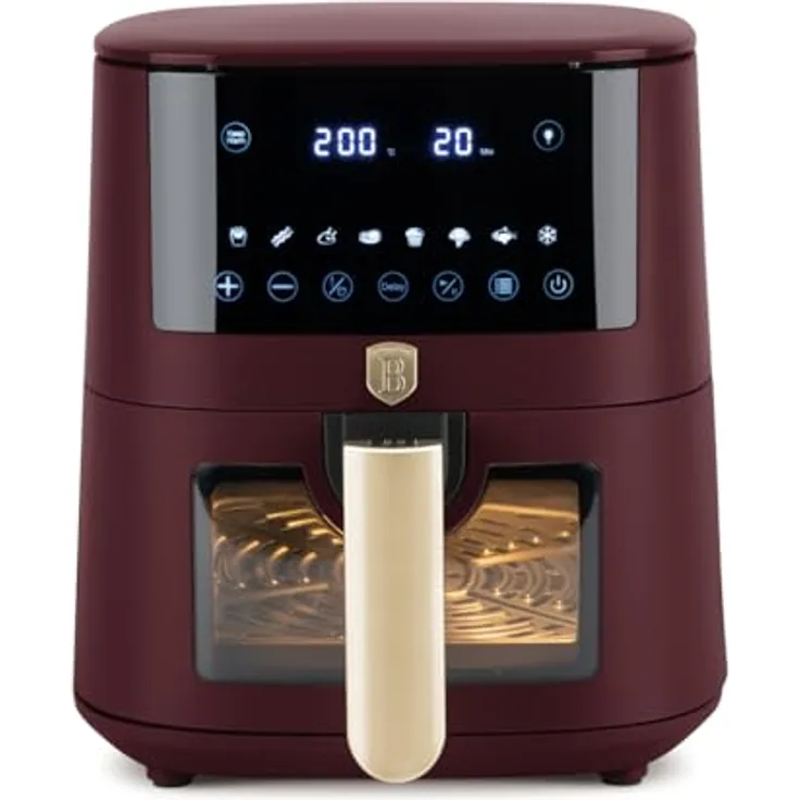 Berlinger Haus Air Fryer Leonardo Collection, Digitale Heißluftfritteuse 5L mit 8 Automatischen Kochfunktionen, Touchdisplay, 1400 W, Matt Bordeaux, Gesundes Kochen ohne Öl und Fett