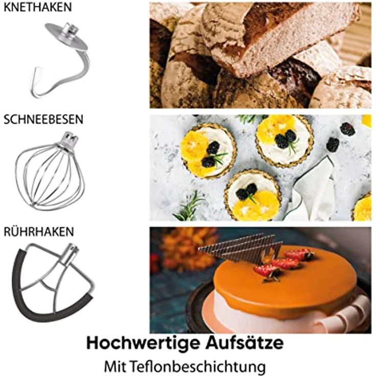 Heinrich´s HKM 8083 3in1 Küchenmaschine, 1500 W, 10 l Schüssel, 6 Geschwindigkeiten, Multifunktional, mit Knetmaschine, Fleischwolf und Mixer – Bild 7