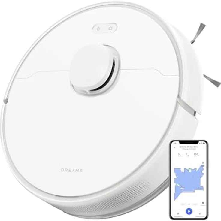 dreame D9 Max Gen2 Staubsaugerroboter, 6000Pa Saugroboter mit Wischfunktion, Bewegliche Bürste, Karten für mehrere Böden, Ideal für Teppiche, Hartböden und Tierhaare, Weiß – Bild 1