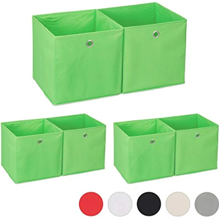 6 x Aufbewahrungsbox Stoff, quadratisch, Aufbewahrung für Regal, Stoffbox in Würfelform, HxBxT: 30 x 30 x 30 cm, grün – Bild 1