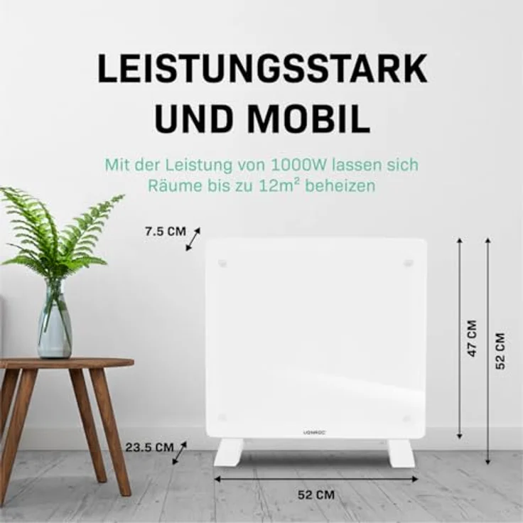 VONROC Elektroheizung, Konvektor-Heizung - Energiesparende elektrische Heizung bis 12m2 - Wand-/Bodenmontage - 2 Stufen 500W & 1000W, Manuelle/App Steuerung - weiß – Bild 4