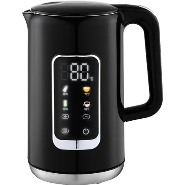 LMG Germany LMG-HHB8723DR Wasserkocher, 2200 Watt mit Digitalbildschirm, 40–100 °C Temperaturwahl, Warmhaltefunktion, Cool-Touch-Gehäuse, Edelstahl innen, 1,7 Liter