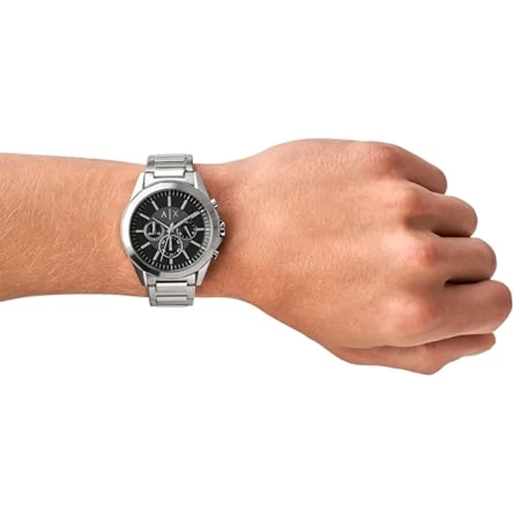 Armani Exchange Silver Tone Chronographenarmbanduhr für Männer, Quarzwerk, 44mm Gehäusegröße, Edelstahlarmband in Silberton und Dunkelgrau, wasserdicht bis 50m – Bild 5