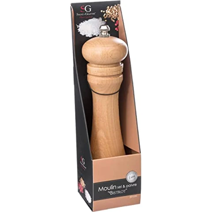 5five Simply Smart Salz-/Pfeffermühle Bistrot, 20.5 cm, ergonomische manuelle Gewürzmühle aus braunem Buchenholz mit verstellbarem Mahlgrad – Bild 2