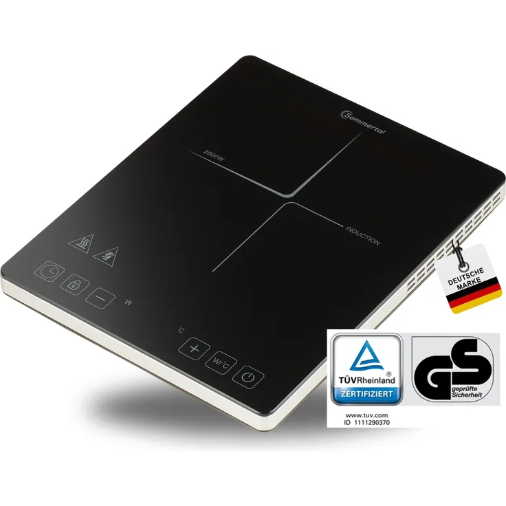 Sommertal Induktionskochfeld 1 Platte 2000W, super slim Design, Touch-Bedienung, Sicherheitsautomatik