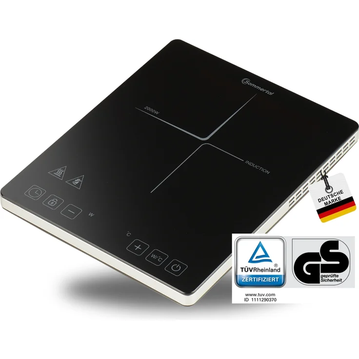 Sommertal Induktionskochfeld 1 Platte 2000W, super slim Design, Touch-Bedienung, Sicherheitsautomatik