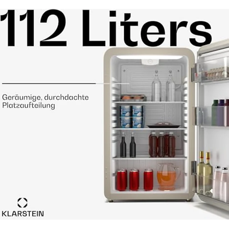 Klarstein Audrey Evo Retro Kühlschrank, 112L, freistehend ohne Gefrierfach, leise 40 dB, creme – Bild 2