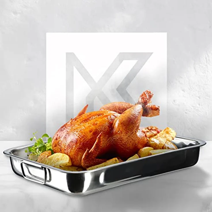 KADAX Bräter mit Grillrost, 40 x 28,5 cm, rechteckige Ofenform aus Edelstahl zum Braten von Fleisch, Geflügel, Fisch & Gemüse – Bild 4