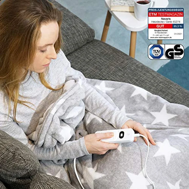 Navaris Heizdecke, Navaris XXL Elektrische Wärme Decke 180x130cm 3 Wärmestufen Abschaltautomatik waschmaschinengeeignet Kuschelige Bett Wärmedecke – Bild 2