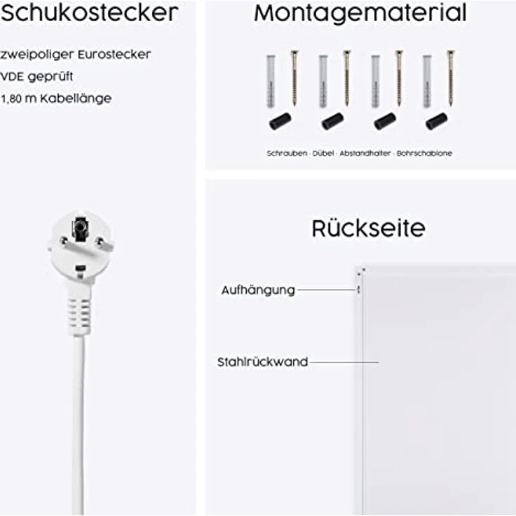 Könighaus Infrarotheizung P1000 - 1000 Watt mit TÜV SÜD + 10 Jahre Herstellergarantie ✓ Doppelter Überhitzungsschutz ✓ Für Wandmontage ✓ – Bild 5